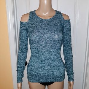 Hollister blue knit cold shoulder top